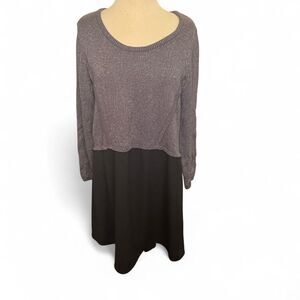 Lane Bryant Women’s Dress 14/16 Metallic Silver Knit Top Black Skirt Party